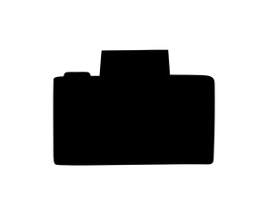 Abstract Black Camera Silhouette on White Background, Simple and Minimalist Design