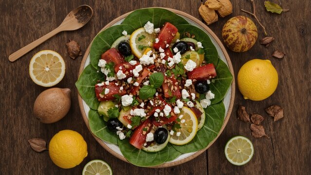 Heritage Salad from Turkey and Arab Regions on Wooden Board