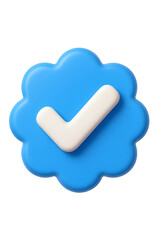 blue verified check mark 3D icon on transparent background plastic style