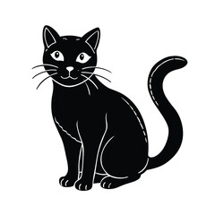 Stylized black cat sitting with white outline