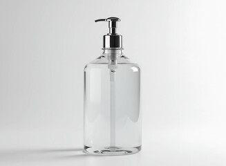 Clear liquid soap dispenser with chrome pump on a white background