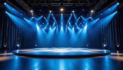 Empty stage lit by spotlights