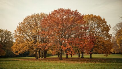 Fototapeta premium Vibrant autumn leaves glowing under bright sunlight in a natural landscape