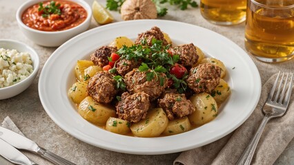 Classic hearty meal featuring meat and potatoes