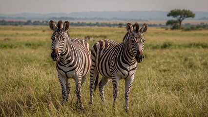 A pair of zebras in a grassy area