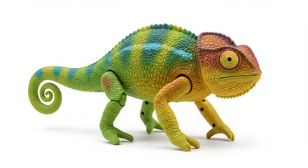 Obraz premium 鮮やかカメレオン模型 滑らかな質感 精巧な造形 緑黄色鮮明. AI Generated