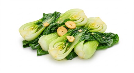 新鮮な青梗菜のガーリック炒め 輝く緑色 食欲をそそる 