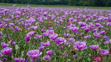 Naklejka premium Brightly colored poppy blossoms in a lush field