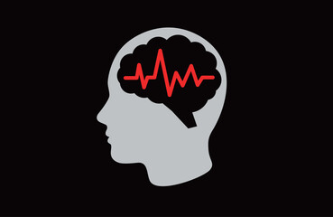 Human brain connected to ECG pulse line