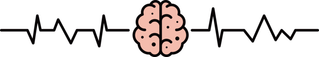 Human brain connected to ECG pulse line