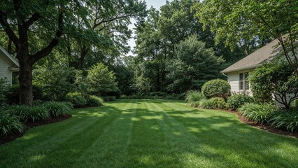 Obraz premium The lawn situated amid houses bordered by trees