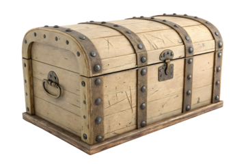 Old wooden treasure box isolated on white or transparent background