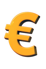 golden euro sign 3D icon on transparent background in plastic style