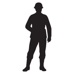 Military Silhouette Vector - Soldier with Hands on Hips Pose Art