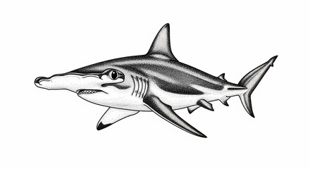 Obraz premium Hammerhead Shark Illustration: Detailed Black and White Drawing