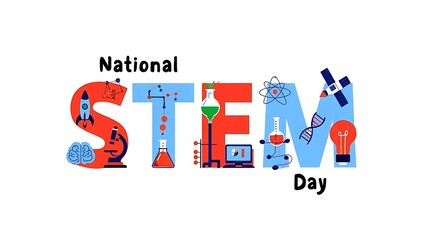 National Stem Day celebration with science and technology icons education innovation