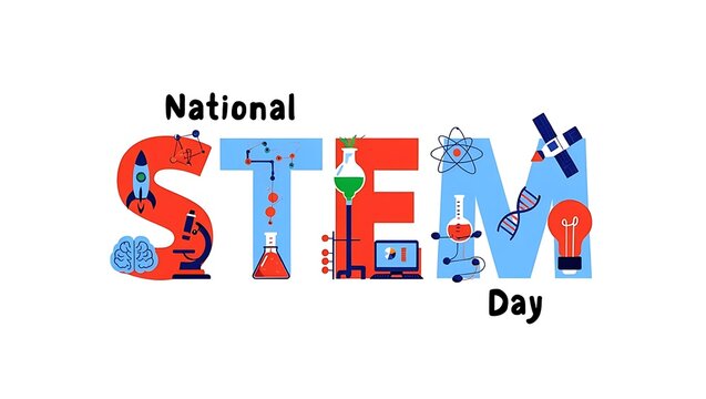 National Stem Day celebration with science and technology icons education innovation