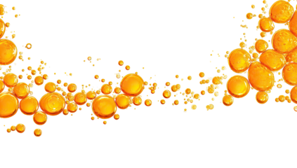 Abstract graphic of many orange spheres, flowing and clustered, on a black background