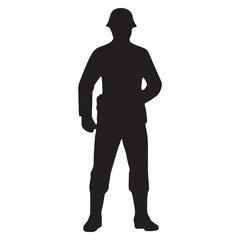 Military Silhouette Vector - Soldier with Hands on Hips Pose Art