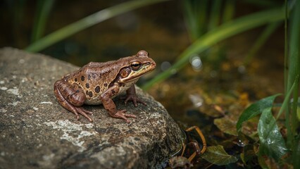 Obraz premium Frog perched on a rock anticipating a meal