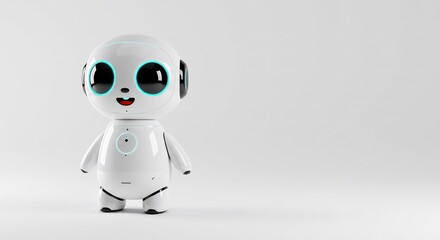 Niedlicher Roboter steht freundlich hell beleuchtet. AI Generated