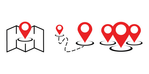 Set of map symbols and locations. GPS.