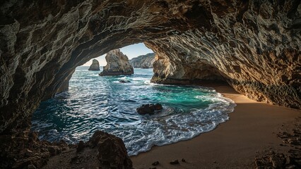 Fototapeta premium Inside Look at the Water's Edge Within a Cavern