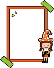 Illustration of Witch Girl with Halloween Frame