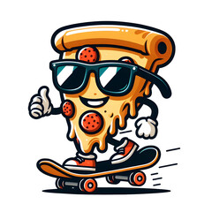 Funny Pizza Slice Skateboarding, Transparent png file