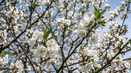 Nature-inspired background showcasing a blossoming tree and fresh green leaves