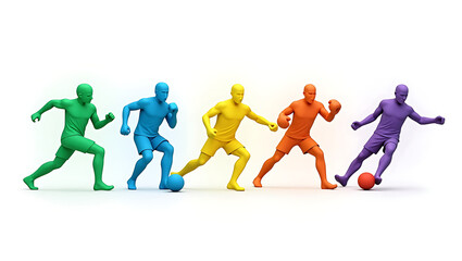 Colorful abstract athletes playing soccer and boxing on a white background