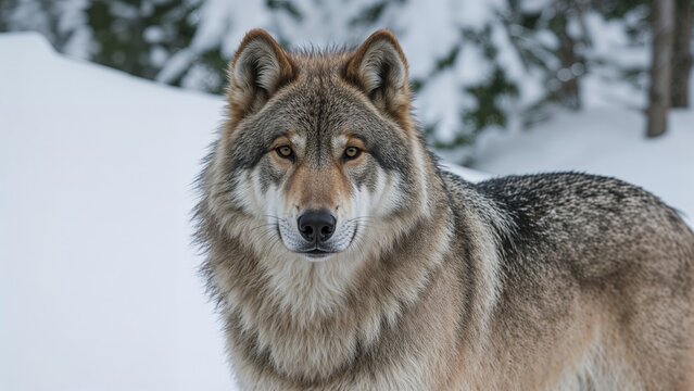 A lone wolf amidst the winter wilderness