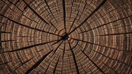 Fototapeta premium Illuminated wooden tree trunk top under sunlight