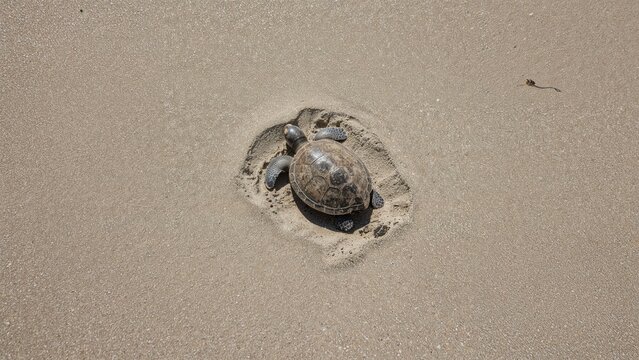 Tracks in the sand mark the path of a Kemp's Ridley sea turtle as it moves back to the water following nesting.