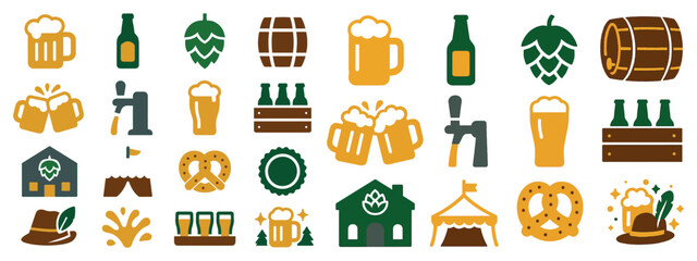 Beer Festival Icons Set Oktoberfest Drinking Event Celebration Symbols