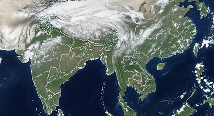 Obraz premium Satellite View of Asia Showing Weather Systems Over South Asia