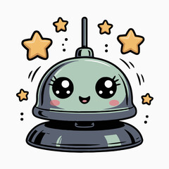 Cartoon bell with big eyes and stars around it on a white background illustration style image