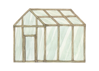Watercolor illustration of a greenhouse