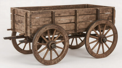 Fototapeta premium Vintage Wooden Wagon – Rustic Farm Cart with Spoked Wheels