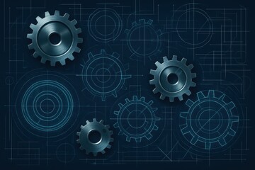 Gears and blueprints representing mechanical engineering and innovation