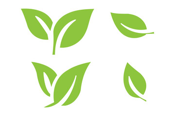 Green eco-friendly leaf icon set in minimalist style showing different leaf shapes for sustainability and nature theme