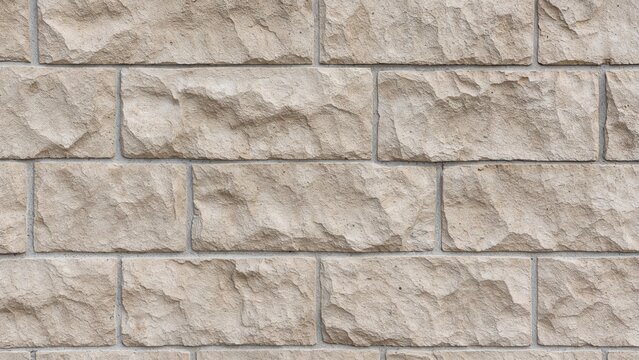 Exterior architectural facade featuring a brickwork wall corner with sand gray limestone bricks