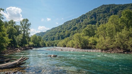 Untamed stream flowing through rugged highlands