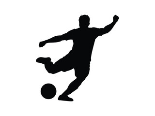 silhouette of a soccer player kicking the ball isolated with white background 