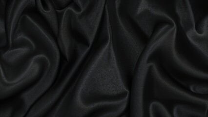 Fototapeta premium Smooth Black Silk Textile Backdrop - Refined Abstract Fabric with Gradient Shades and Subtle Shadows, Ideal for Presenting Products and Decorating Canvas in Fashion Advertising.