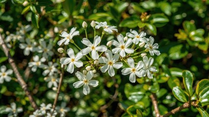 Fototapeta premium Compact white jasmine blossoms with a subtle orange touch
