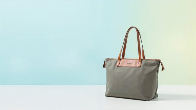 Blurred yellow and blue background featuring a bag and blank space, symbolizing business and travel ideas