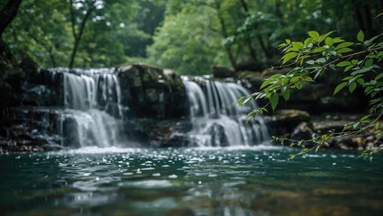 Detailed view of a waterfall with shallow depth and soft blur