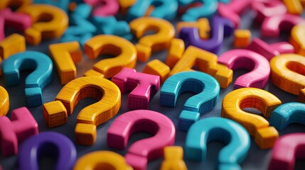 Colorful question marks filling the frame, creating an intriguing composition