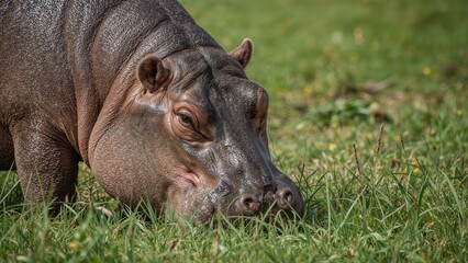 Close perspective images of a hippopotamus in nature